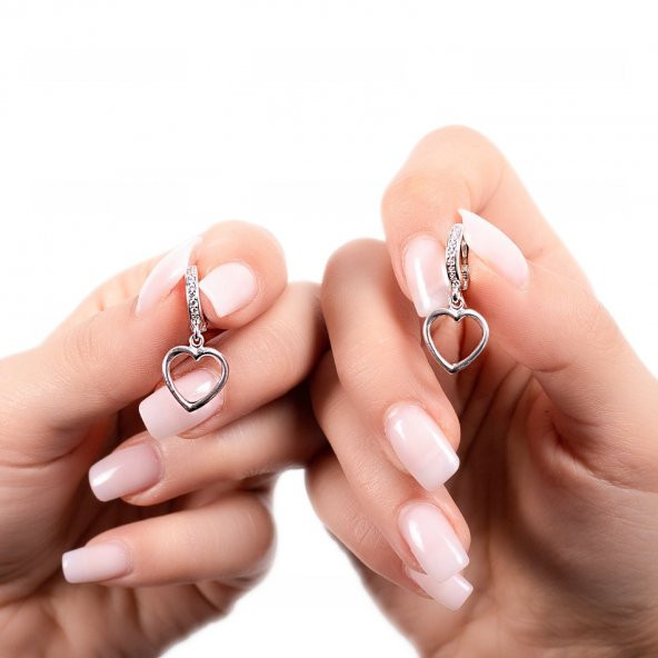 Kalp Motifli Gümüş Küpe - 2