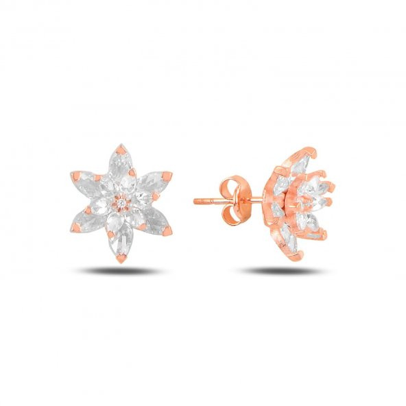 Beyaz Renk Lotus Model Gümüş Küpe