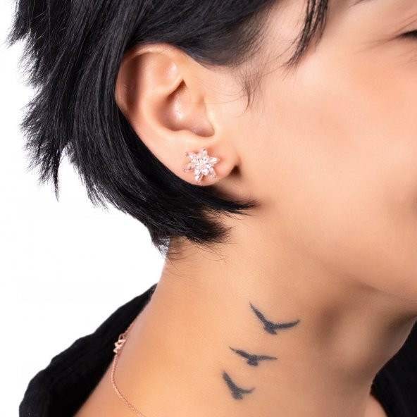 Beyaz Renk Lotus Model Gümüş Küpe - 2