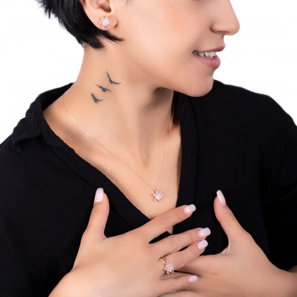 Beyaz Renk Lotus Model Gümüş Kolye - 2