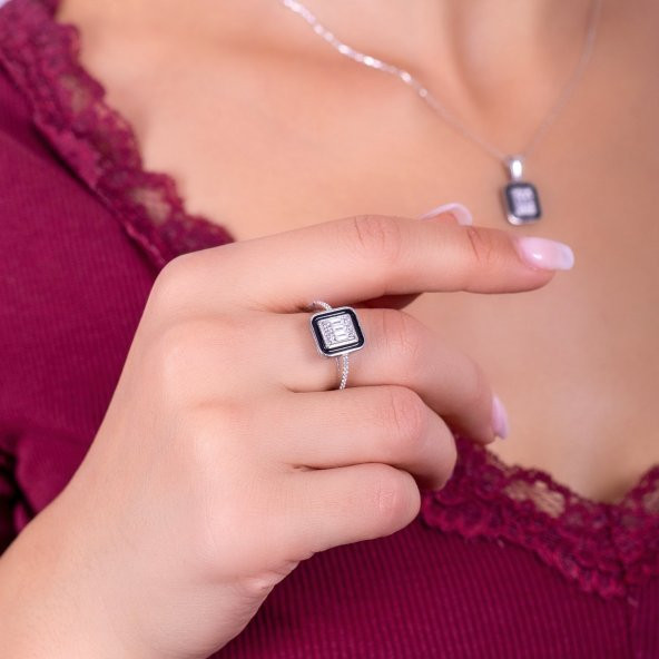 Siyah Mineli Baget Taşlı Gümüş Set - 3