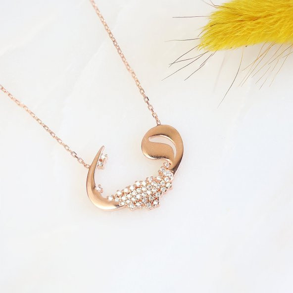 Vav Motifli Taşlı Kadın Gümüş Kolye