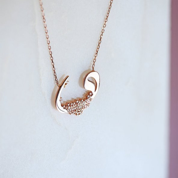 Vav Motifli Taşlı Kadın Gümüş Kolye - 2