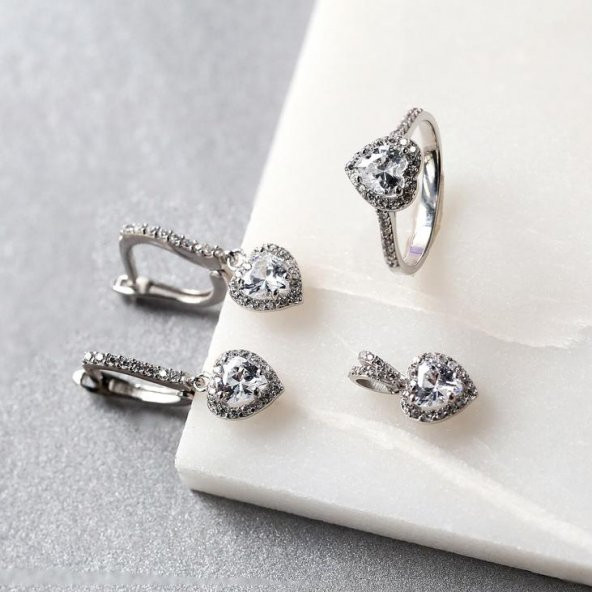 Kalp Tektaş Kadın Gümüş Set - 2