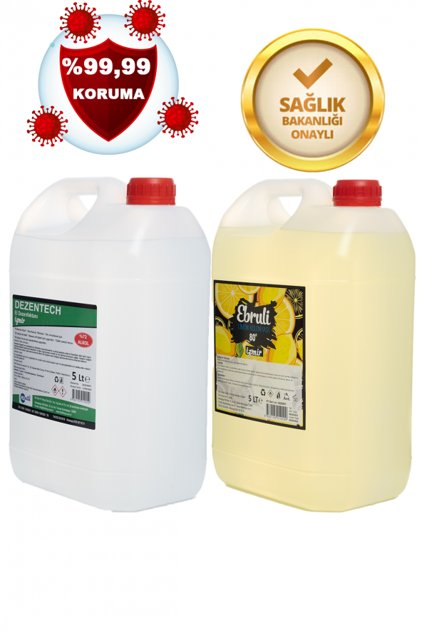 Ebruli Limon Kolonyası  Bidon 5 Lt 80 Derece & Dezentech Alkol Bazlı El Temizleme Sıvısı(Dezenfektan) 5 Lt - 2