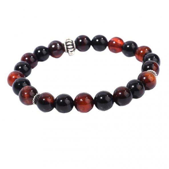 925 Ayar Gümüş Kırmızı Kaplan Gözü Doğal Taş Bileklik