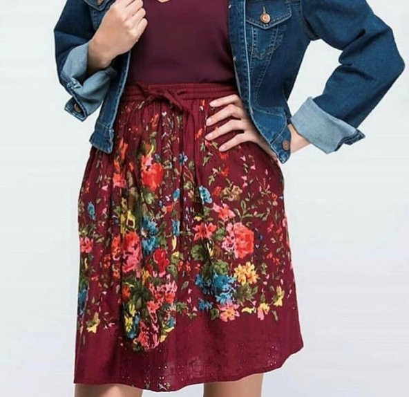 Kadın Bordo İthal Hint Etek Astarlı Cotton Kumaş 10317