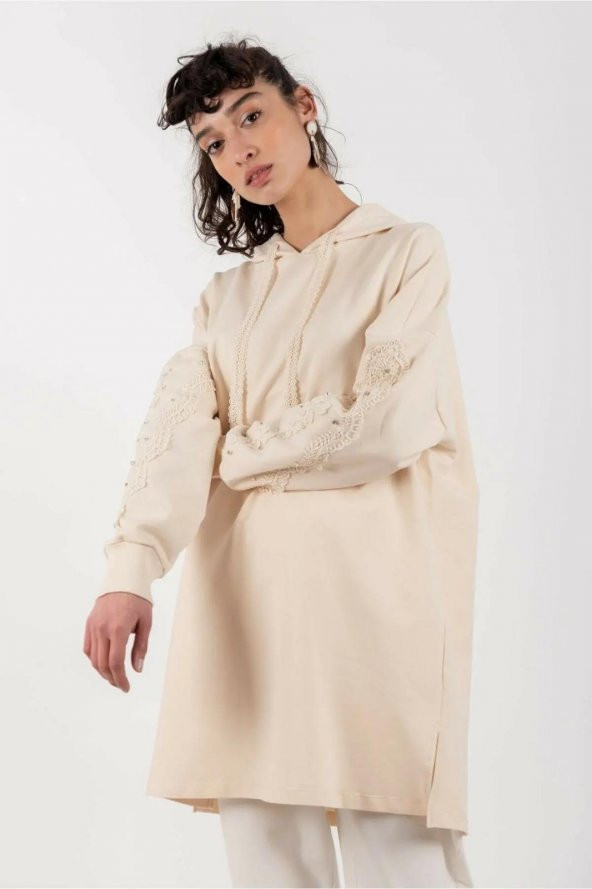 SOUL Kadın Dantel Detaylı Sweatshirt 10583 - 2