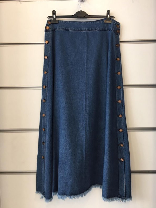 Kadın Düğme Detaylı Kot Etek 11023 - 2