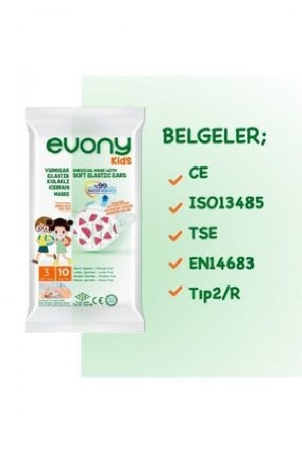 Evony Yumuşak Elastik Kulaklı 3 Katlı Telli Cerrahi Maske Kids(Çocuk) 10'lu x 16 Adet - 4