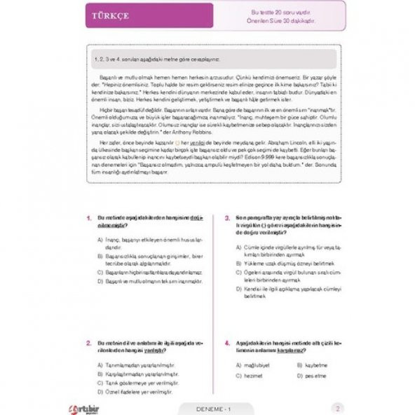 Artıbir Yayınları 8. Sınıf Çetin Ceviz 7Li Deneme Paketi - 4