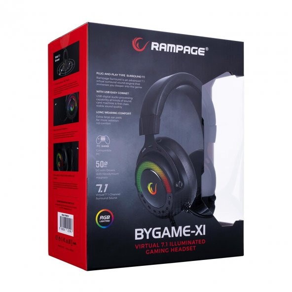 Rampage BYGAME-X1 Siyah USB 7.1 Surround RGB Ledli Gaming Mikrofonlu Oyuncu Kulaklığı - 6