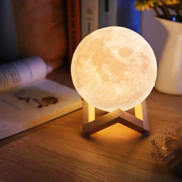 16 Renkli Şarjlı Uzaktan Kumandalı 3D Ay Gece Lambası BÜYÜK Boy