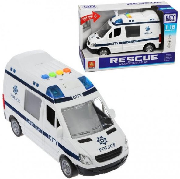 Rescue 1:16 Pilli Sesli Işıklı Oyuncak Polis Minibüsü Beyaz WY590B