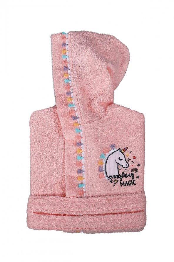Green Black (by Ecocotton) Pamuk Çocuk Bornoz - Unicorn Pudra 11/12 Yaş - 2