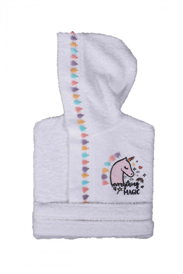 Green Black (by Ecocotton) Pamuk Çocuk Bornoz - Unicorn Beyaz 11/12 Yaş - 2
