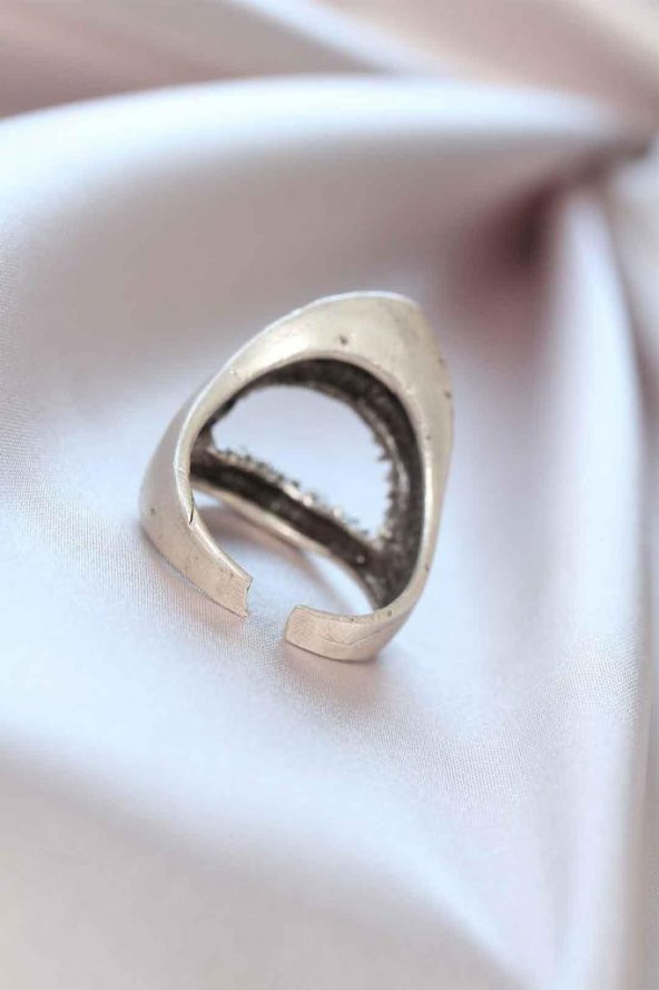 Eskitme Gümüş Renk Metal Köpek Balıklı Ayarlamalı Erkek Yüzük - 2