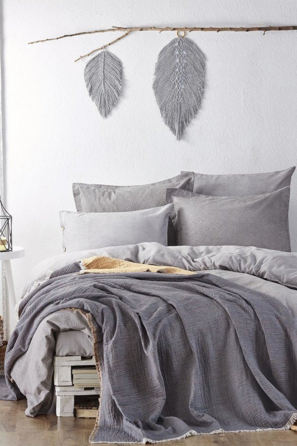 Ecocotton Organik Pamuk Tv Battanıyesı - Muna Antrasıt/Sarı 130X150