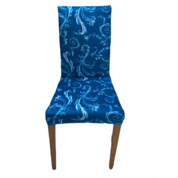 Sandalye Kılıfı Kadife Lale Mavi 6 Adet Takım Set