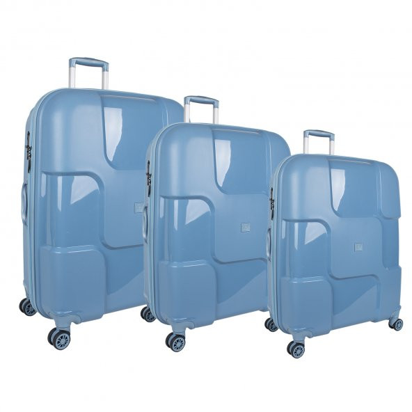 Bagacar Bubble Sert Silikon Kırılmaz Valiz Seti Mavi