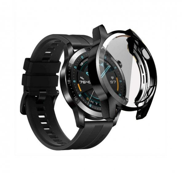 Huawei Watch GT2 46mm Önü Kapalı Silikon Kılıf (Siyah)