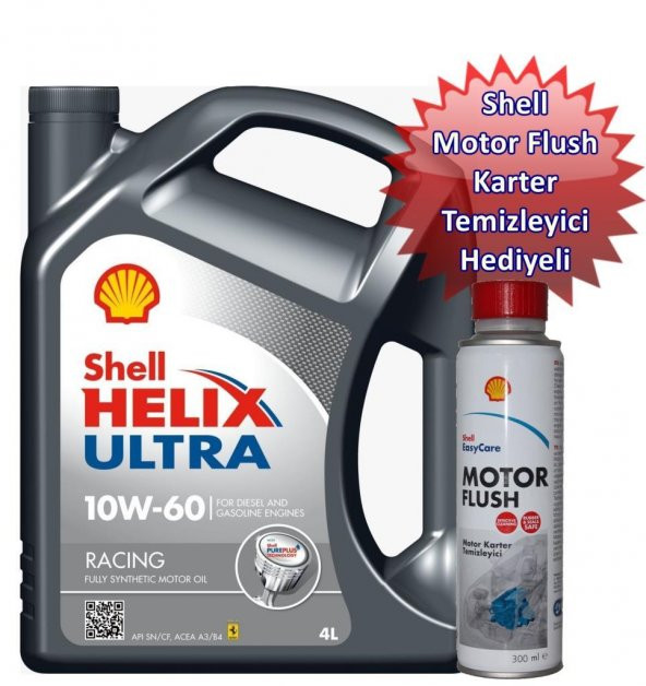SHELL HELİX ULTRA RACİNG 10W60 4 LİTRE-SHELL ENGİNE FLUSH HEDİYELİ