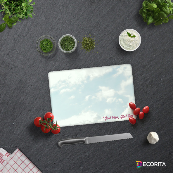 DECORITA Cam Kesme Tahtası- Güzel Düşün Güzel Yaşa