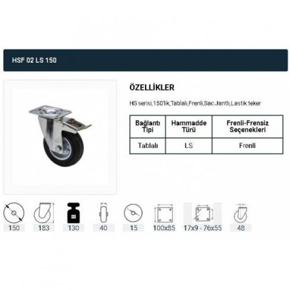 Frenli Döner Tablalı Servis Tekeri Kauçuk Döner Servis Tekeri 150 mm Uygur 2 Adet - Resim 2