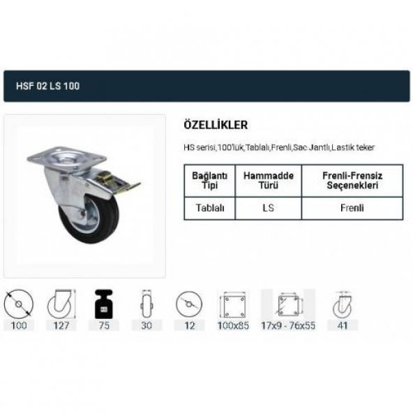 Frenli Döner Tablalı Servis Tekeri Kauçuk Döner Servis Tekeri 100 mm Uygur 2 Adet - 2