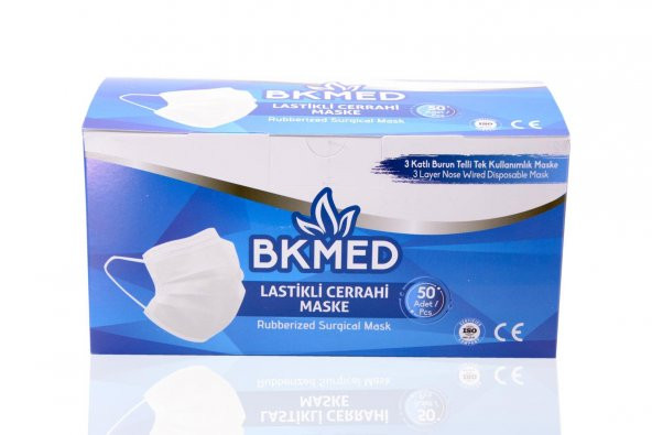 BKMED 3 Katlı Burun Telli Tam Ultrasonik Cerrahi Maske 50 Adet