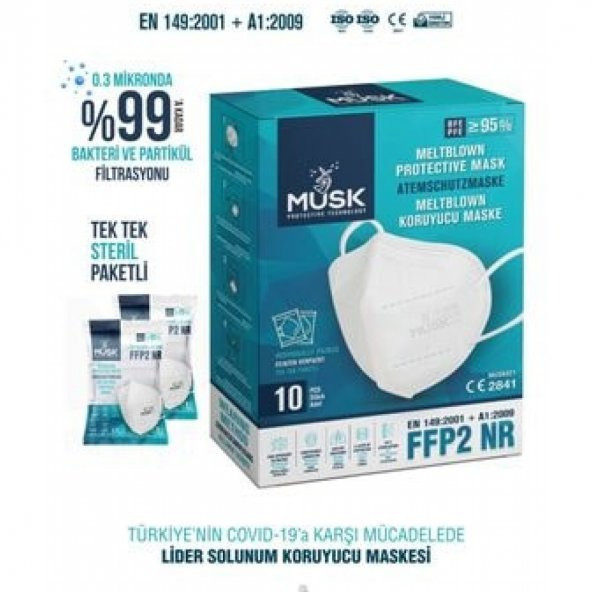 Musk Ffp2 N95 Nr Özellikli Ce Ve Iso Sertifikalı 10 Adet Maske