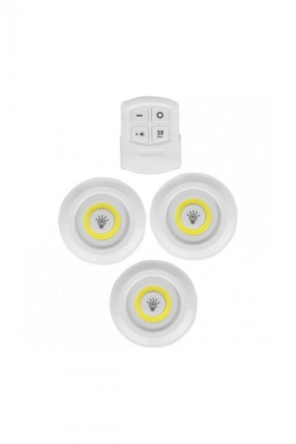 Uzaktan Kumandalı Yapışkanlı 3lü Spot Led Lamba - Pilli - 3