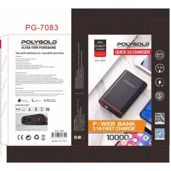 Powerbank 10.000mAh Charge 2.1 Amper Led Ekran Hızlı Şarj - 3