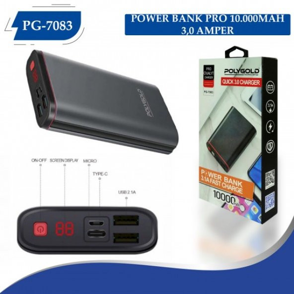 Powerbank 10.000mAh Charge 2.1 Amper Led Ekran Hızlı Şarj - 6