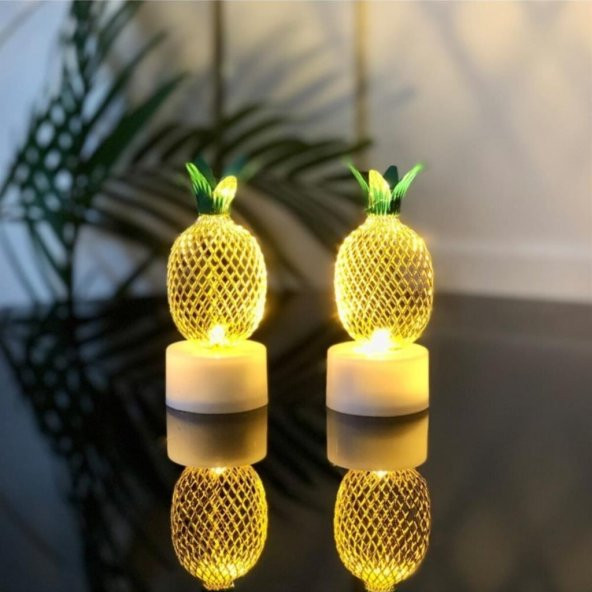 Dekoratif Led Işıklı Mini Metal Çift Ananas Lamba