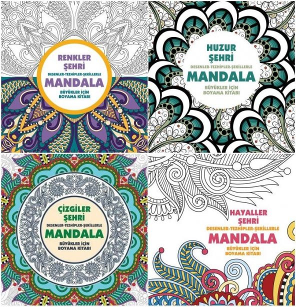 ANONİM MANDALA EFSANE 4 LÜ SET HUZUR ŞEHRİ, HAYALLER ŞEHRİ, ÇİZGİLER ŞEHRİ RENKLER ŞEHRİ