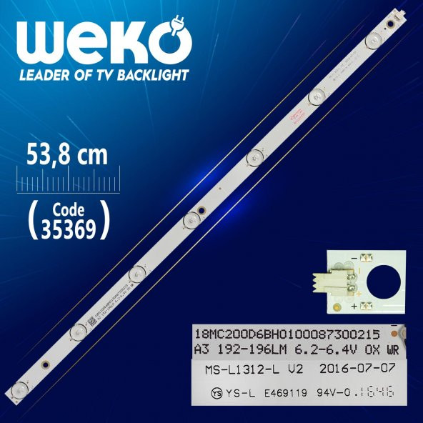 Vice MS-L1312-L V2 - A3 192-196LM 6.2-6.4V 0X WR - 53.8 cm 7 Ledli - (WK-976)