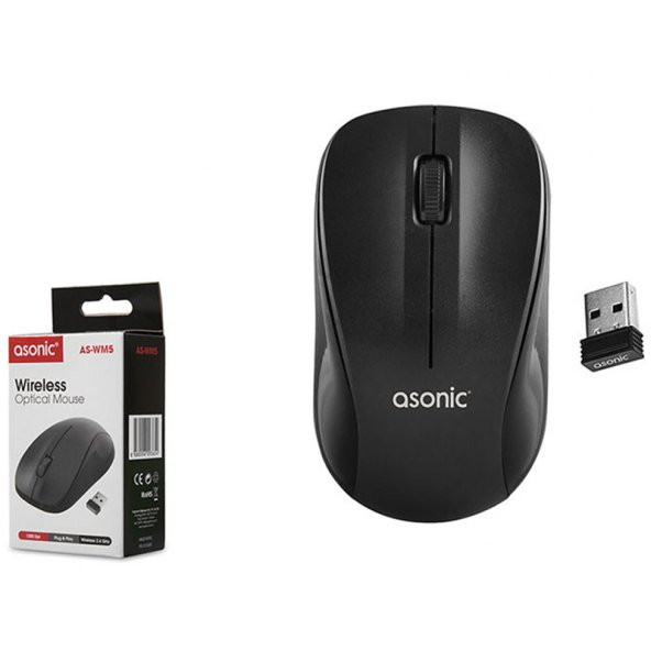 ASONIC AS-WM5 Usb Optik Kablosuz Mouse Siyah