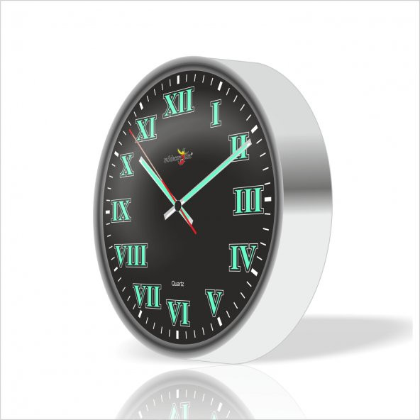 Büyük Fosforlu Klasik Romen Rakkamlı Siyah Zeminli Duvar Saati ürün görseli 1