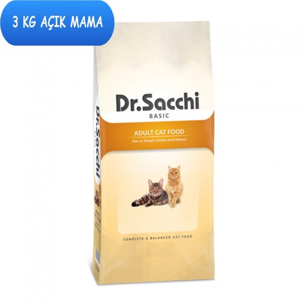 Dr.Sacchi Basic Chicken Tavuklu Yetişkin Kedi Maması 3 Kg AÇIK