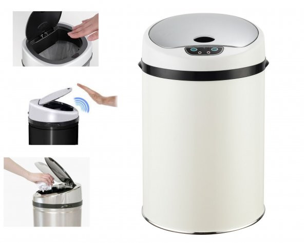 Sensörlü Çöp Kovası Temas Gerektirmeyen,Hijyenik Beyaz Renkli 24x24x27cm 9 Lt