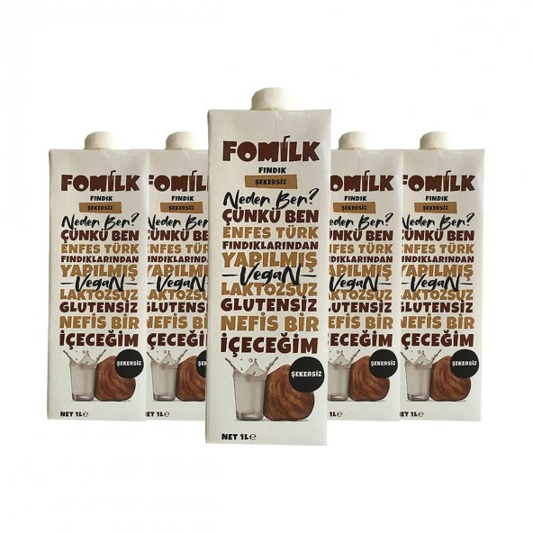 Fomilk Şekersiz Vegan Fındık Sütü 1 Lt X 5 Adet - 1