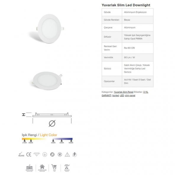 9 W SIVA ALTI LED PANEL YUVARLAK 4000K - 3
