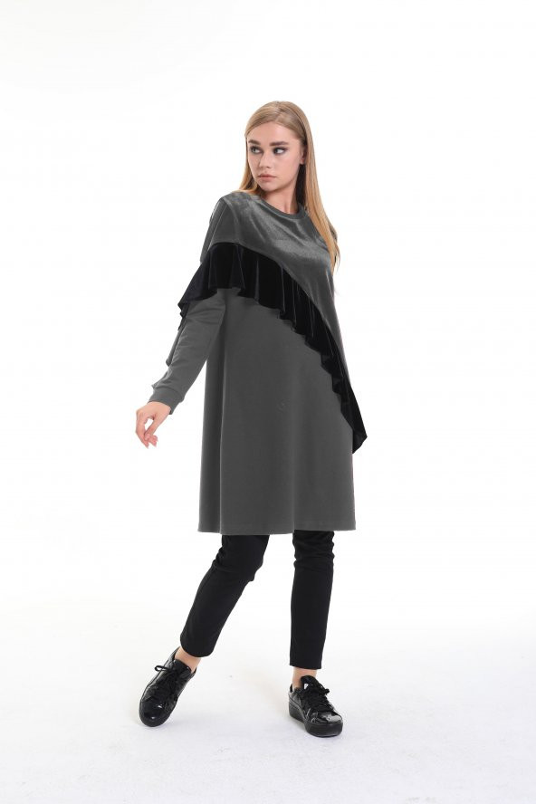 KADİFE VOLANLI TUNİK Antrasit