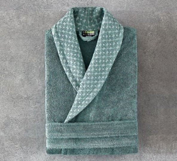 Green Black (by Ecocotton) Pamuk Bayan Bornoz - Hare Yesıl SMALL - 2