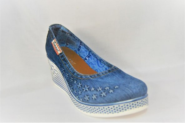 Emani Jeans Kadın Yeni Sozon Özel Üretim Yıldız  Detaylı Dolgu Topuk Kot Ayakkabı