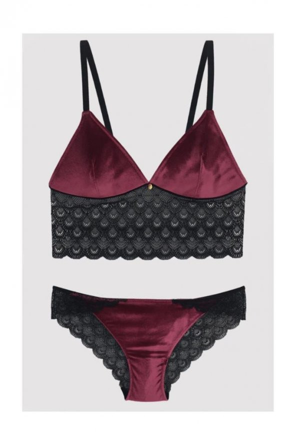 Pierre Cardin Süngerli Kadife Dokulu Dantelli Bralet Takım - 3