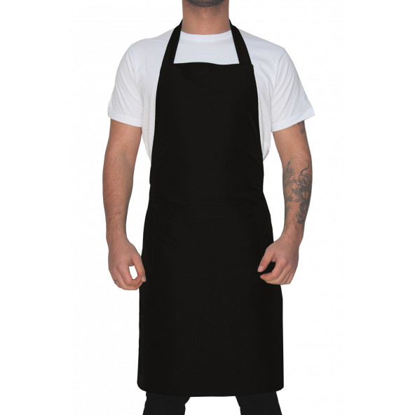 Mutfak Garson Aşçı Şef İş Önlüğü Servis Önlüğü Boydan Askılı Unisex Siyah