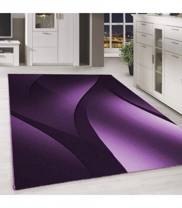 Modern desenli Halı Abstrak dalgalı desen Lila Siyah Mor - 6