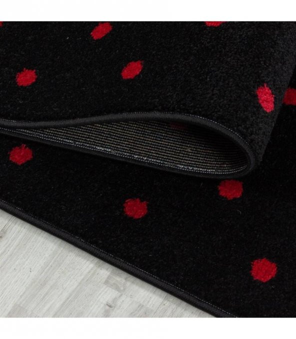 Çocuk Bebek odası halısı Kalp puan desenli Halı Kırmızı Siyah - 5